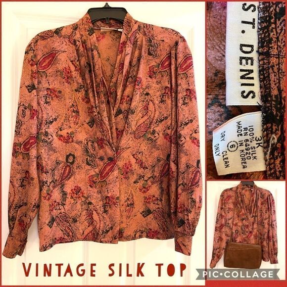 st denis Tops - Vintage silk top ST. denis size 6 retro autumn colors